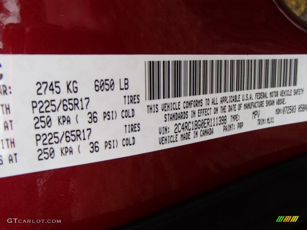 2014 Town & Country Color Code PRP for Deep Cherry Red Crystal Pearl Photo #84431498
