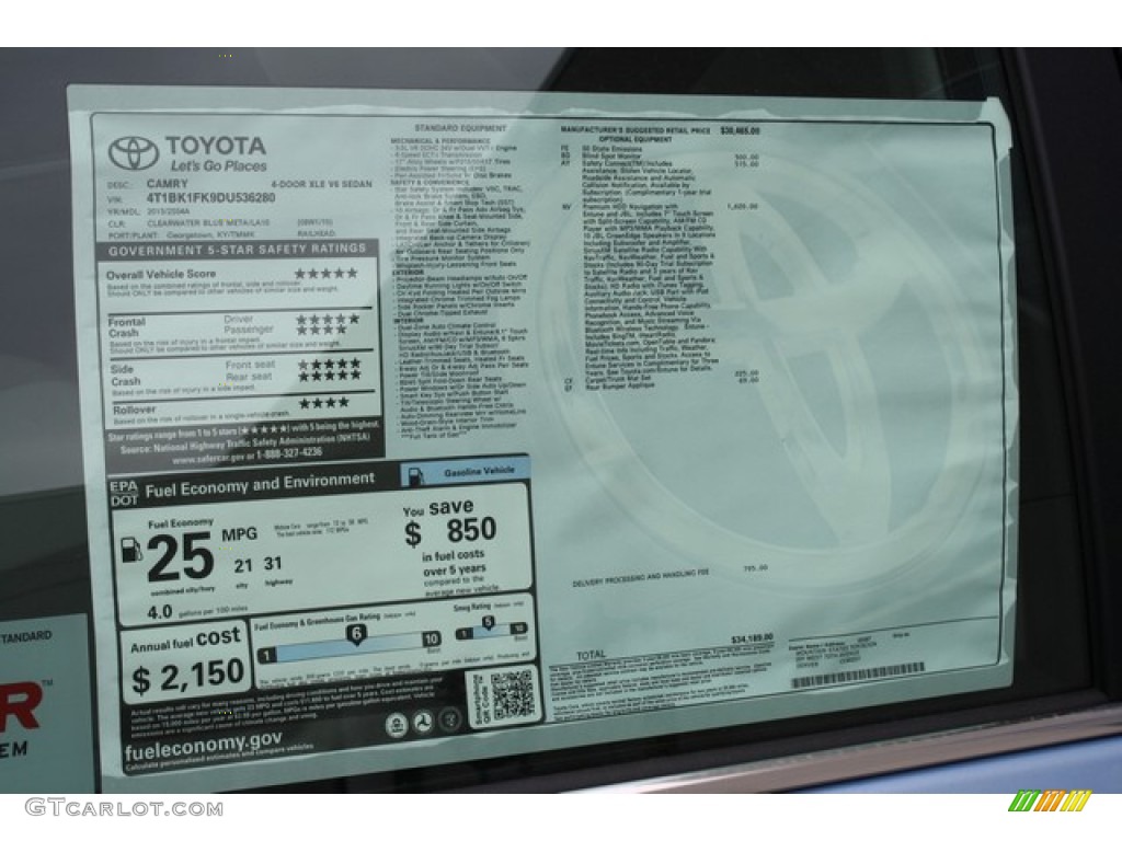 2013 Camry XLE V6 - Clearwater Blue Metallic / Ash photo #10