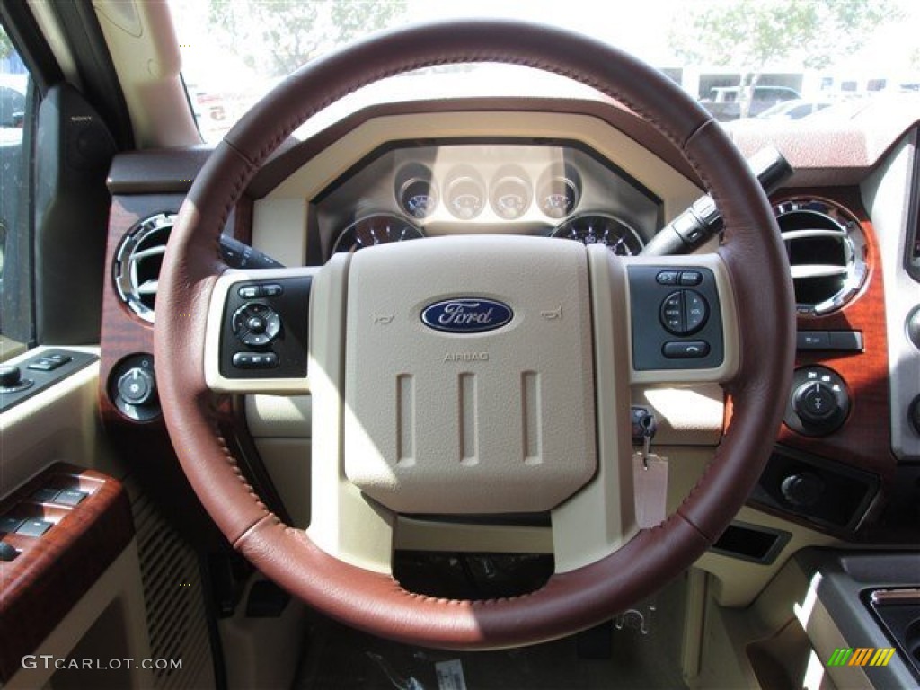 2014 Ford F250 Super Duty King Ranch Crew Cab 4x4 King Ranch Chaparral Leather/Adobe Trim Steering Wheel Photo #84438437