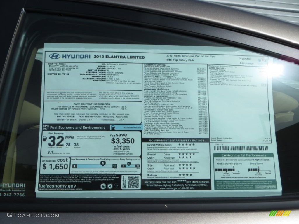 2013 Elantra Limited - Desert Bronze / Beige photo #36