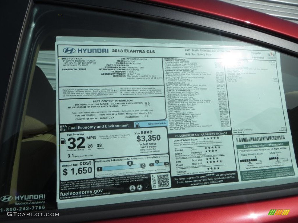 2013 Elantra GLS - Sparkling Ruby / Beige photo #34
