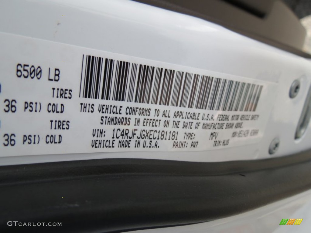 2014 Grand Cherokee Color Code PW7 for Bright White Photo #84452423