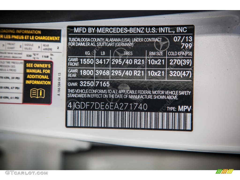 2014 GL Color Code 799 for Diamond White Metallic Photo #84463046