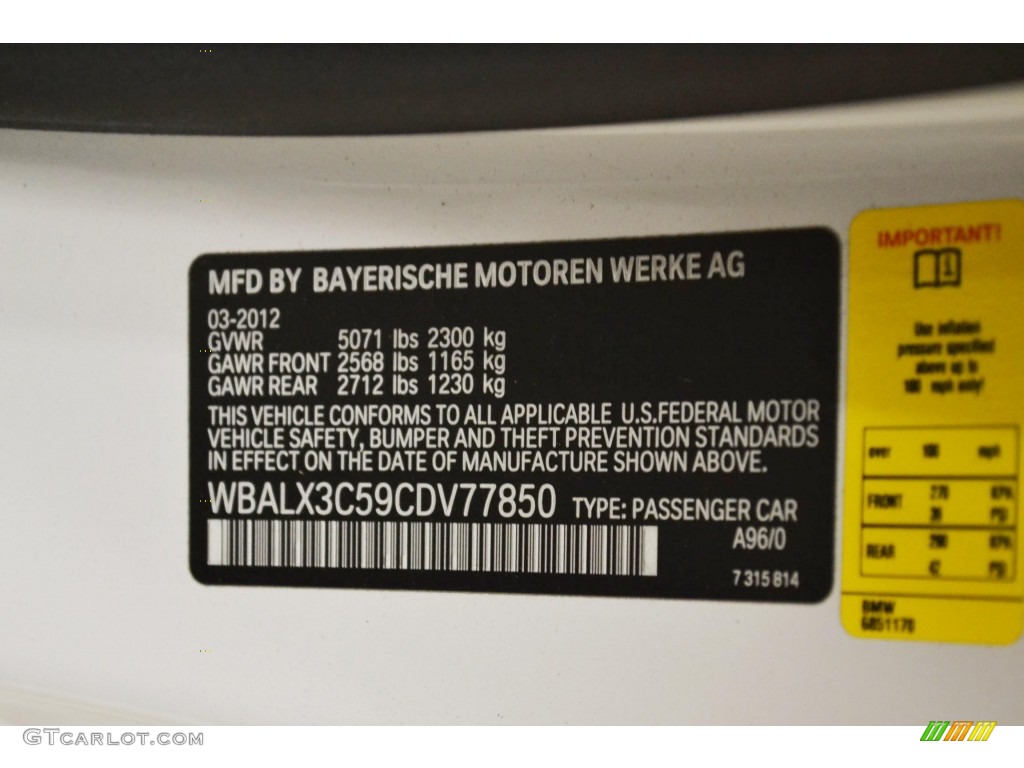2012 BMW 6 Series 650i Coupe Color Code Photos