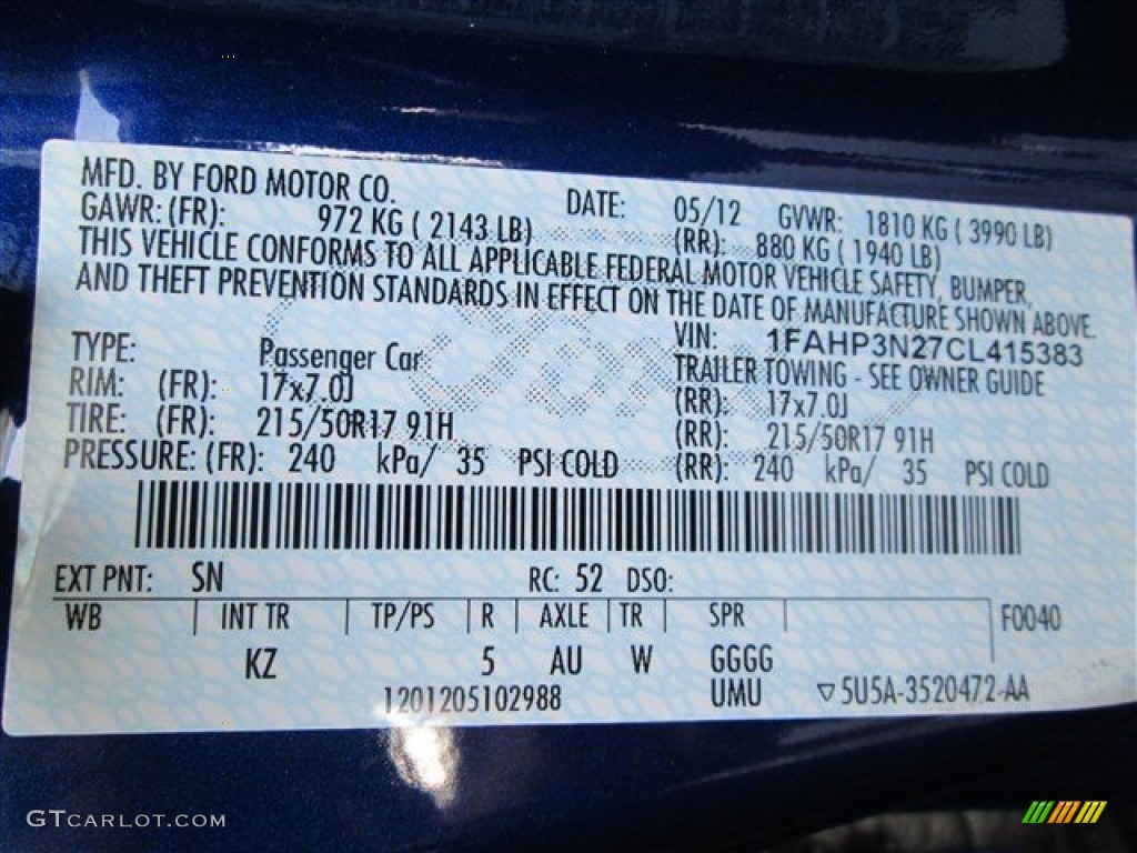 2012 Ford Focus Titanium 5-Door Color Code Photos