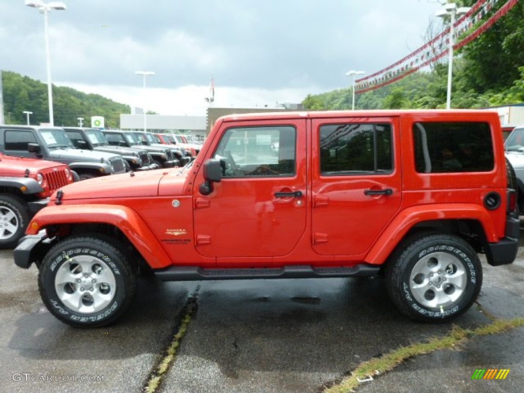 Flame Red 2014 Jeep Wrangler Unlimited Sahara 4x4 Exterior Photo #84471926