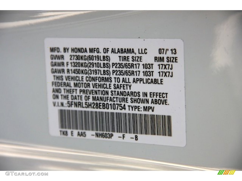 2014 Honda Odyssey LX Color Code Photos