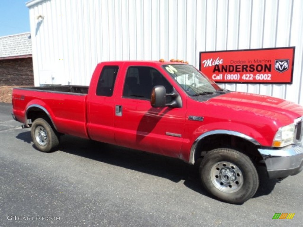 2004 F250 Super Duty XLT SuperCab 4x4 - Red / Medium Flint photo #4