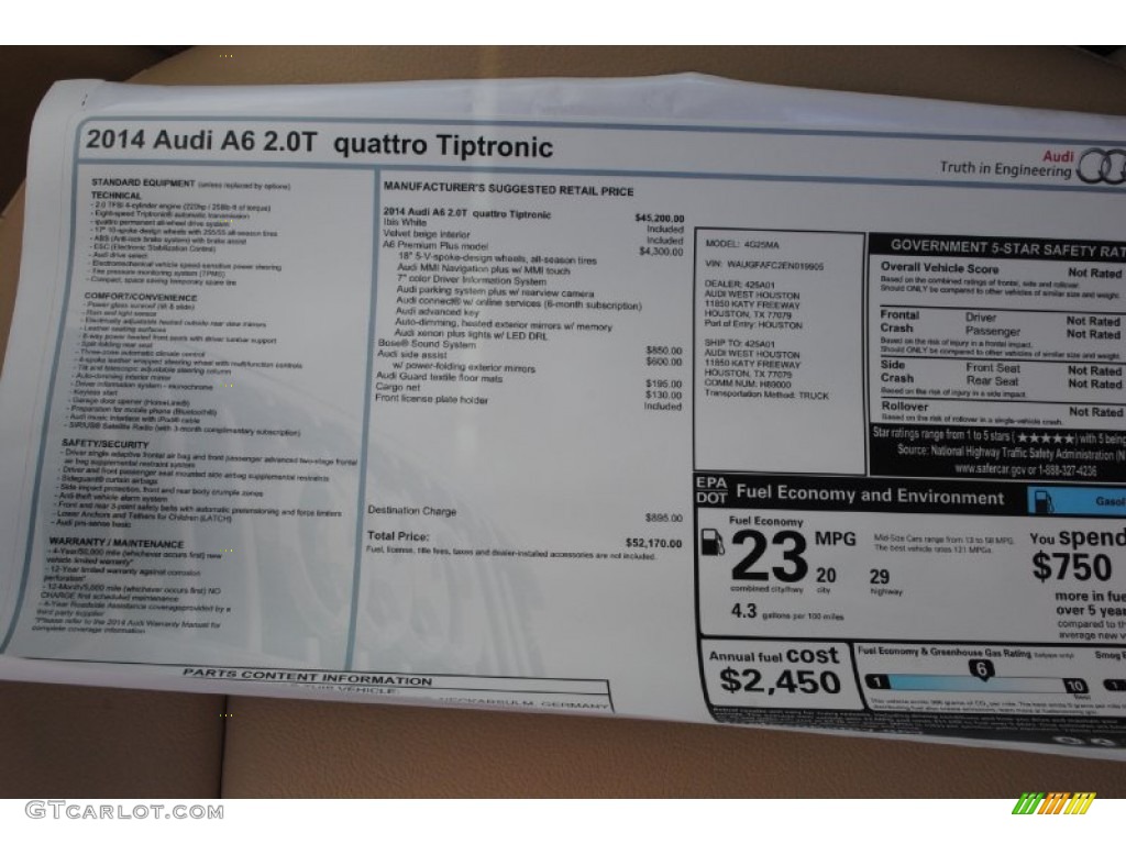 2014 Audi A6 2.0T quattro Sedan Window Sticker Photo #84490569