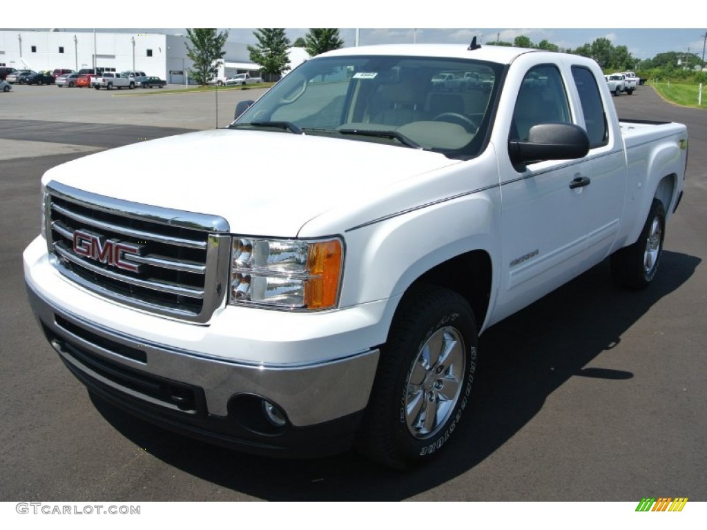 2013 Sierra 1500 SLE Extended Cab 4x4 - Summit White / Very Dark Cashmere/Light Cashmere photo #2