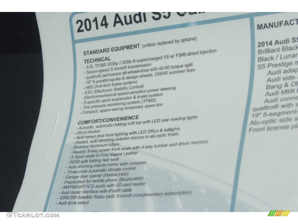 2014 Audi S5 3.0T Prestige quattro Cabriolet Window Sticker Photos