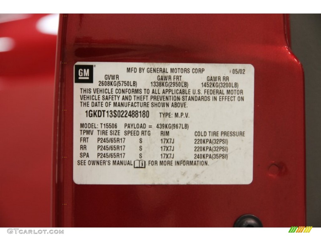 2002 GMC Envoy SLE 4x4 Info Tag Photos