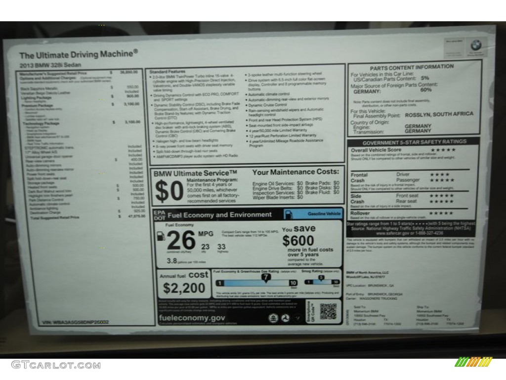 2013 3 Series 328i Sedan - Black Sapphire Metallic / Venetian Beige photo #32