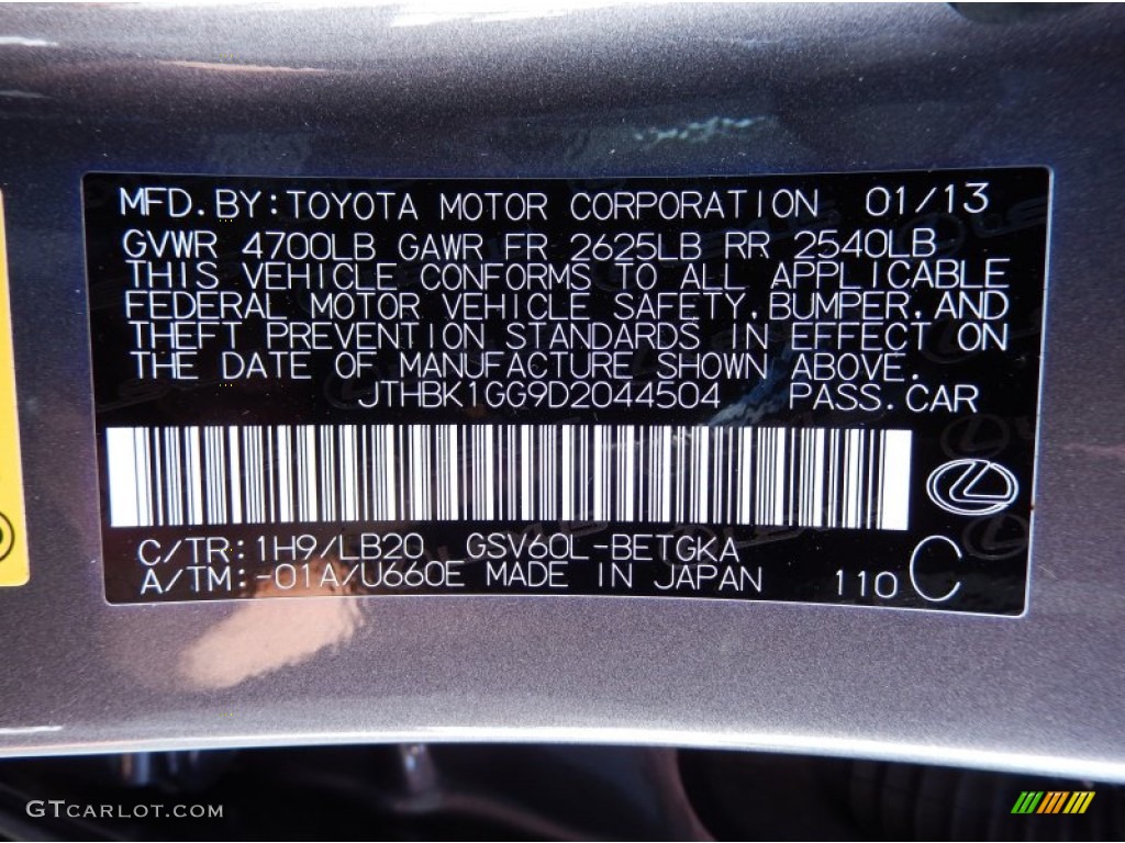 2013 ES Color Code 1H9 for Nebula Gray Pearl Photo #84533704