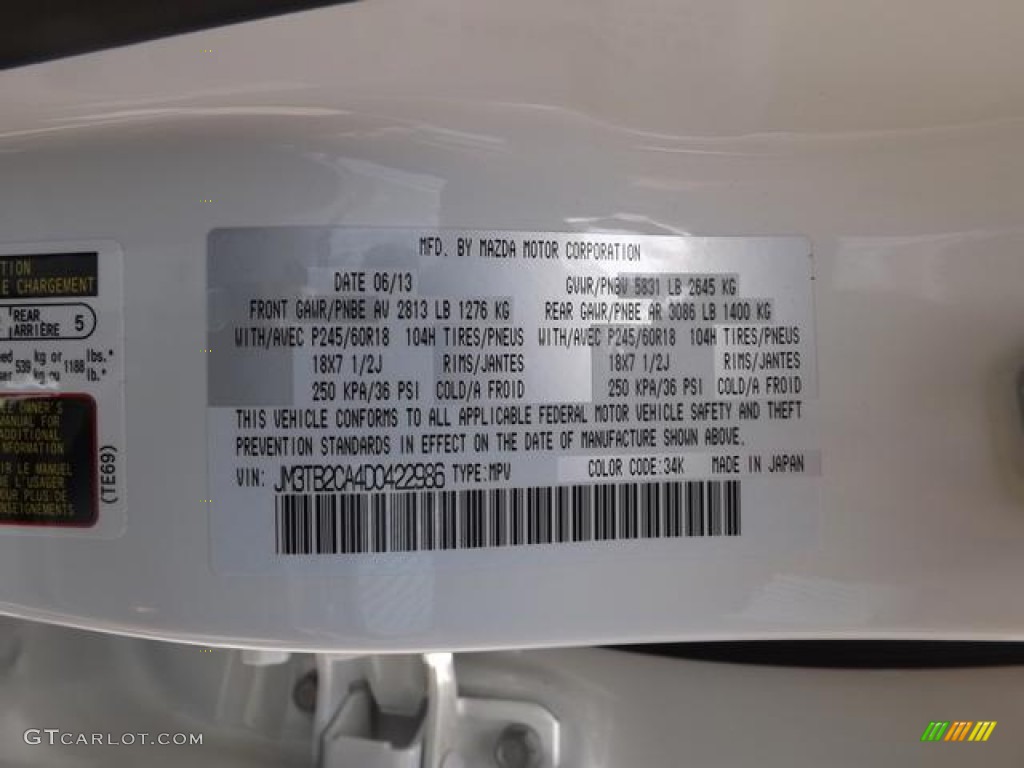 2013 Mazda CX-9 Touring Color Code Photos