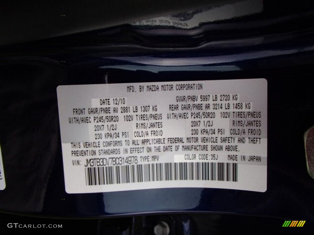 2011 CX-9 Color Code 35J for Stormy Blue Mica Photo #84538015