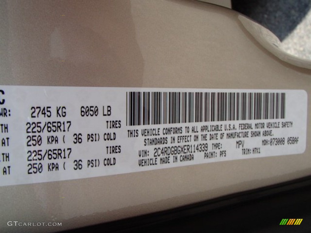 2014 Grand Caravan Color Code PFS for Cashmere Pearl Photo #84541960
