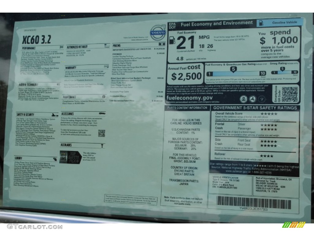 2014 Volvo XC60 3.2 Window Sticker Photo #84552259