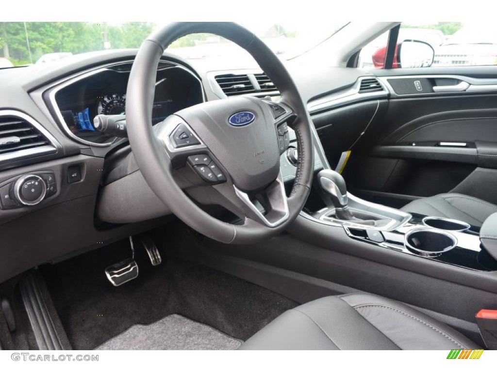2014 Ford Fusion Titanium Charcoal Black Steering Wheel Photo #84555970