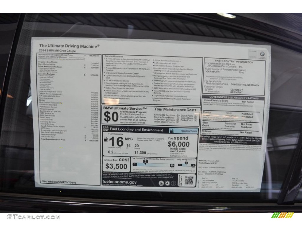 2014 BMW M6 Gran Coupe Window Sticker Photo #84558655
