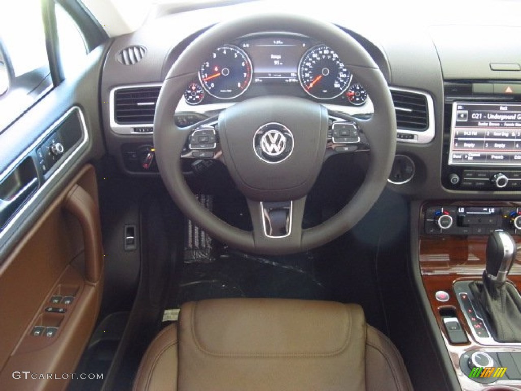 2014 Volkswagen Touareg V6 Lux 4Motion Saddle Brown Steering Wheel Photo #84559132