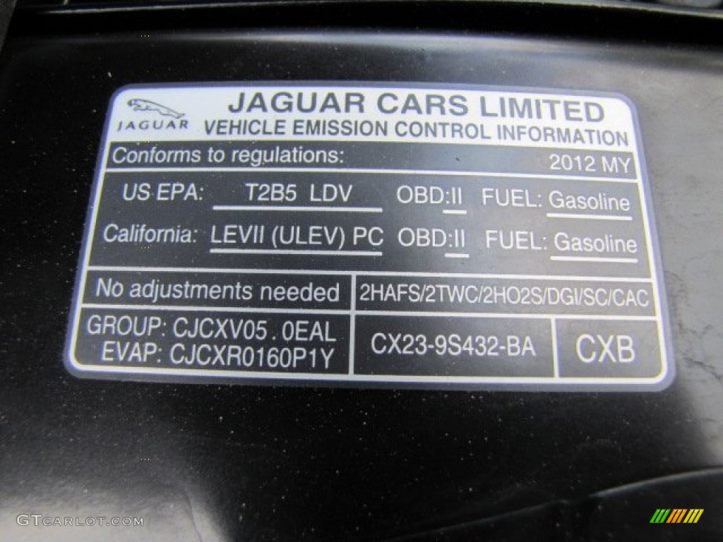 2012 Jaguar XJ XJ Supercharged Info Tag Photo #84560053