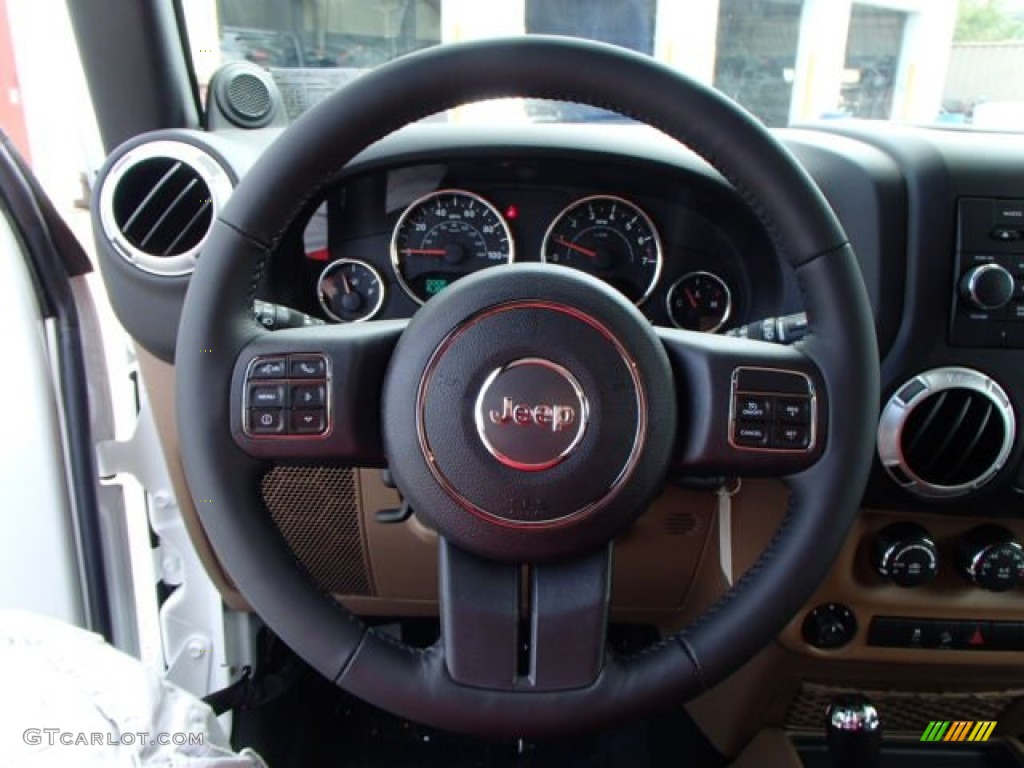 2014 Jeep Wrangler Sahara 4x4 Black/Dark Saddle Steering Wheel Photo #84586210