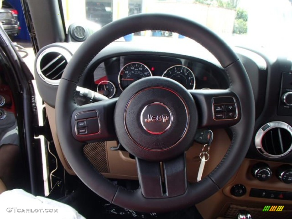 2014 Jeep Wrangler Sahara 4x4 Black/Dark Saddle Steering Wheel Photo #84587065