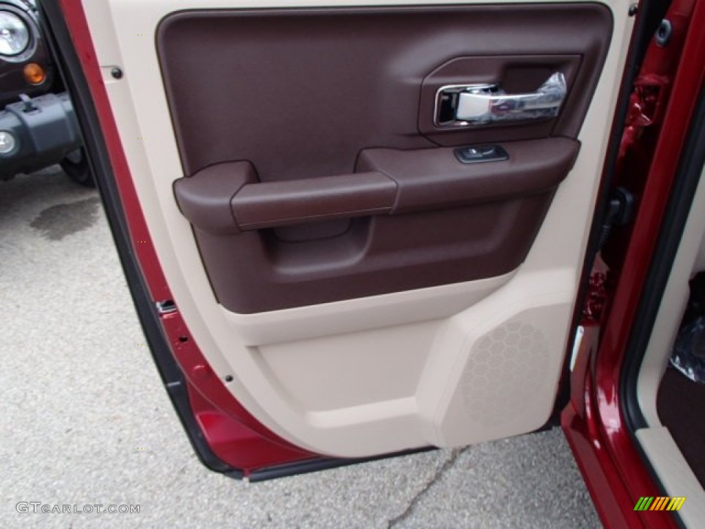 2014 Ram 1500 Laramie Quad Cab 4x4 Canyon Brown/Light Frost Beige Door Panel Photo #84590191