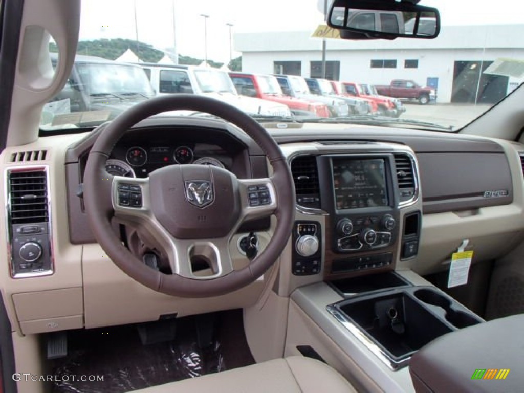 2014 1500 Laramie Quad Cab 4x4 - Deep Cherry Red Crystal Pearl / Canyon Brown/Light Frost Beige photo #14