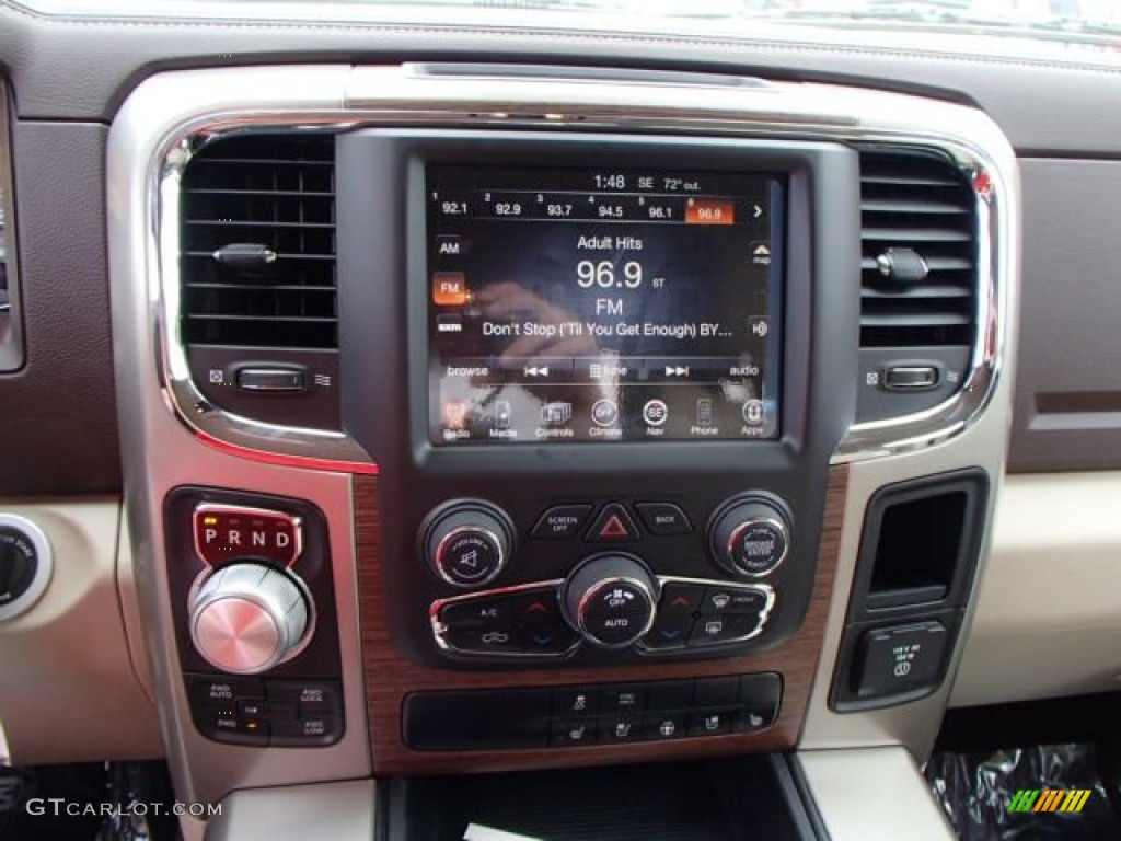 2014 1500 Laramie Quad Cab 4x4 - Deep Cherry Red Crystal Pearl / Canyon Brown/Light Frost Beige photo #16