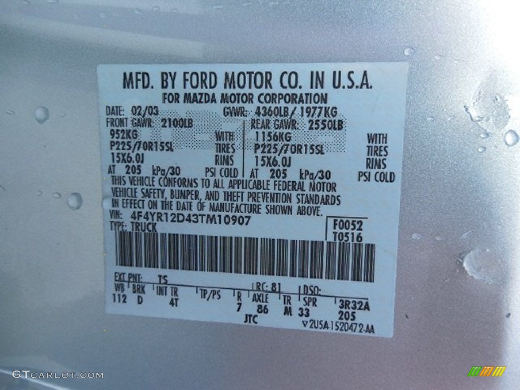 2003 B-Series Truck Color Code TS for Silver Metallic Photo #84594244