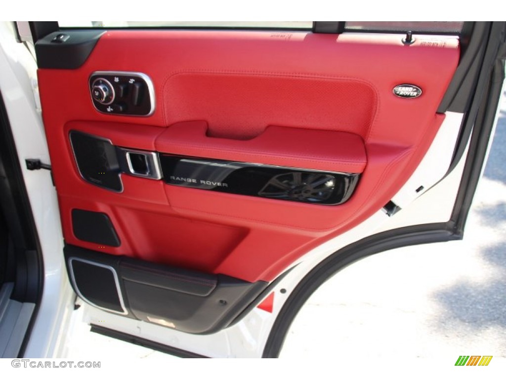 2012 Land Rover Range Rover Autobiography Duo-Tone Jet/Pimento Door Panel Photo #84595177