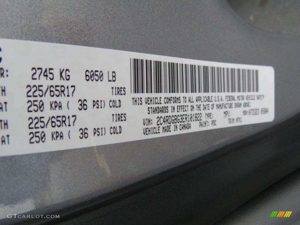 2014 Grand Caravan Color Code PSC for Billet Silver Metallic Photo #84597457