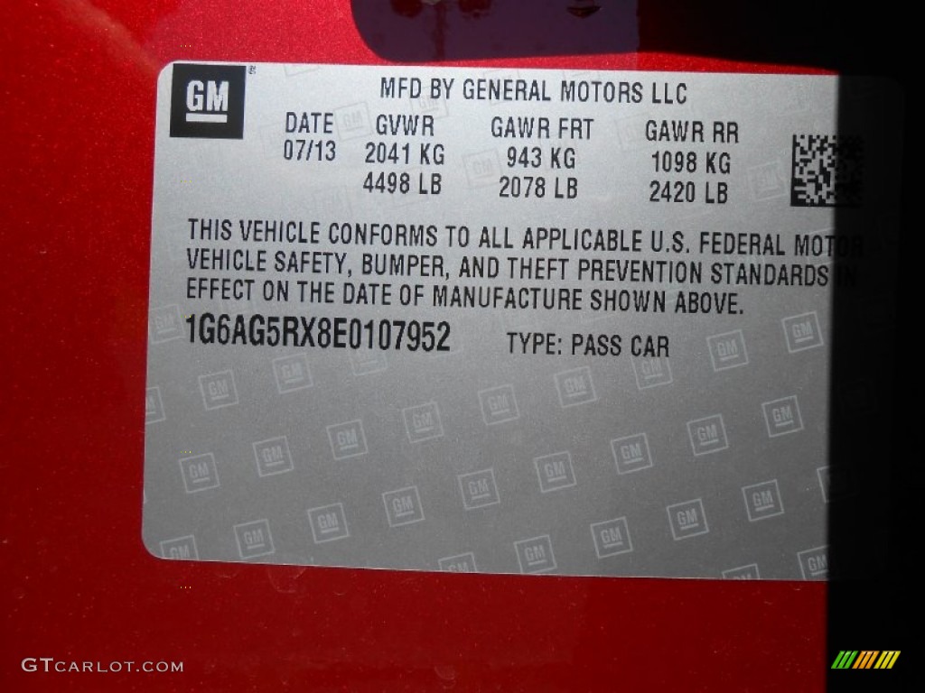 2014 Cadillac ATS 2.0L Turbo AWD Info Tag Photo #84599207