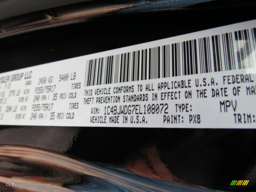 2014 Wrangler Unlimited Color Code PX8 for Black Photo #84599305