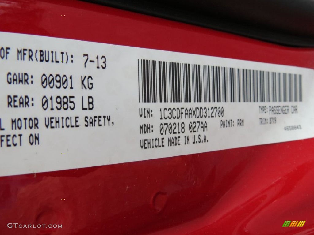 2013 Dodge Dart SE Color Code Photos