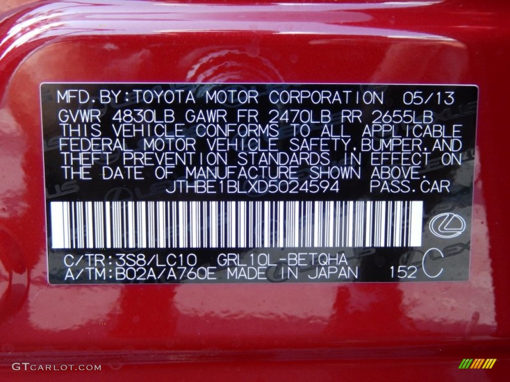 2013 GS Color Code 3S8 for Riviera Red Photo #84604399