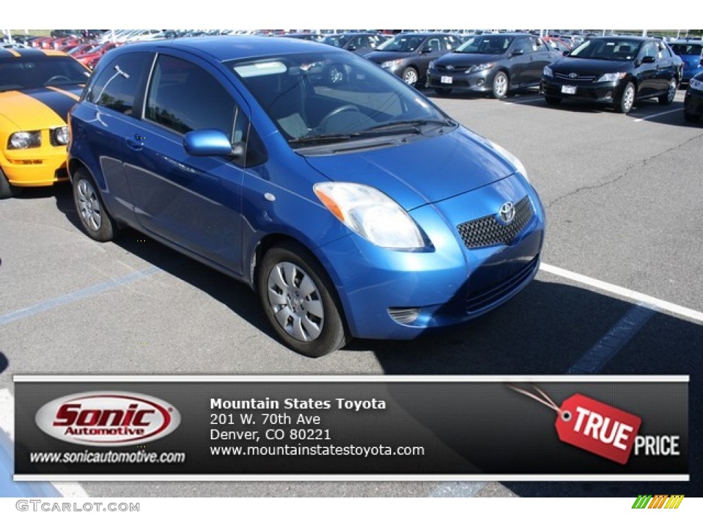 2008 Yaris 3 Door Liftback - Blazing Blue Pearl / Dark Charcoal photo #1