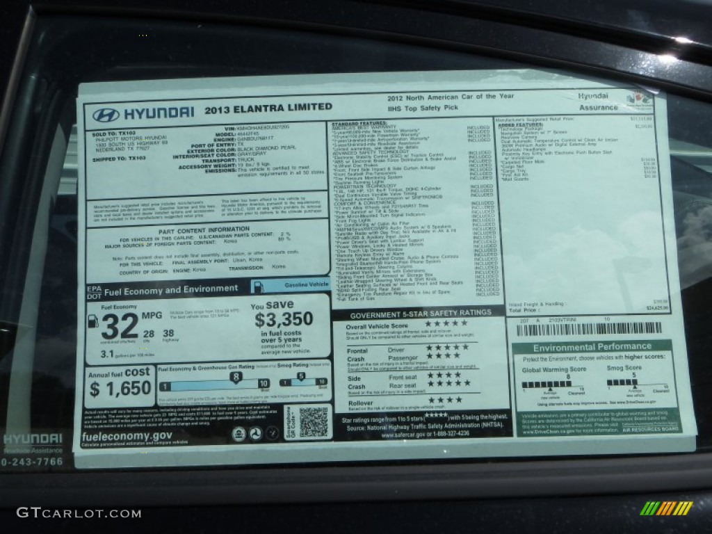 2013 Elantra Limited - Black / Gray photo #36