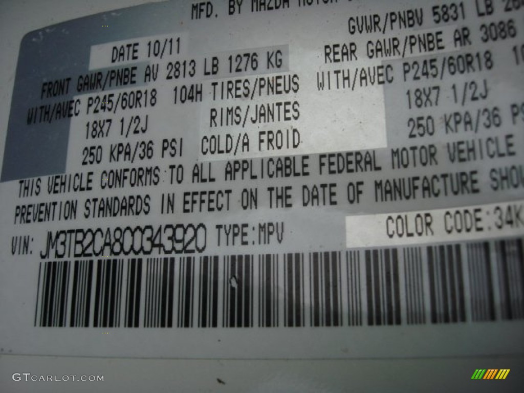 2012 Mazda CX-9 Touring Color Code Photos