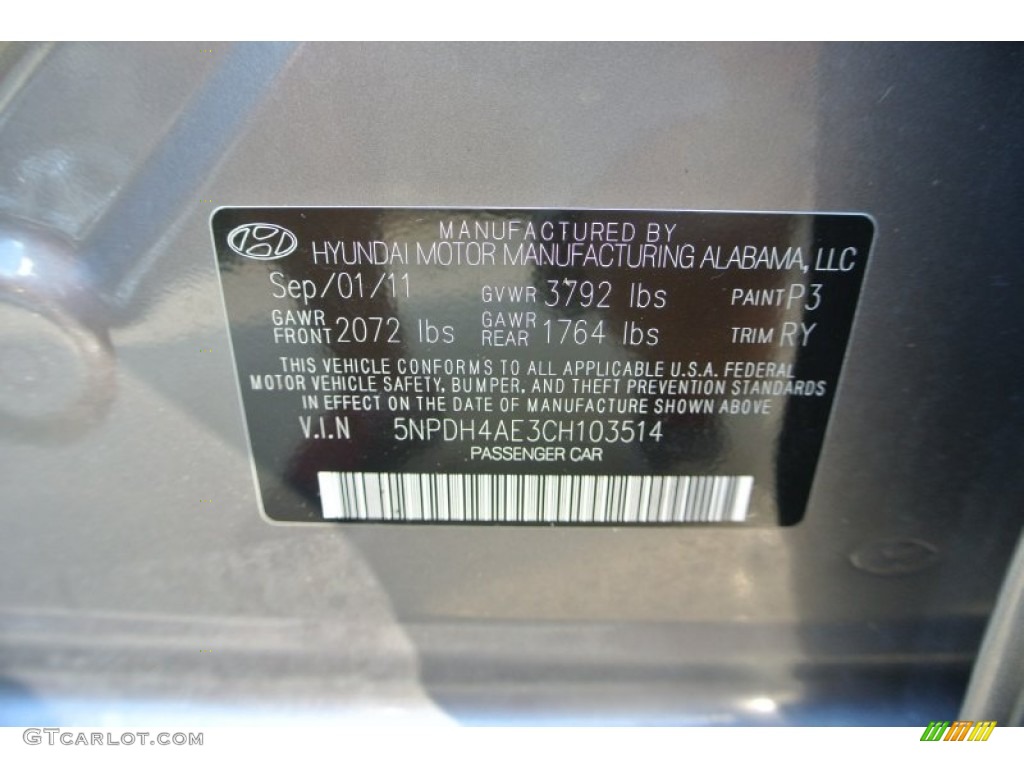 2012 Elantra Limited - Harbor Gray Metallic / Black photo #7
