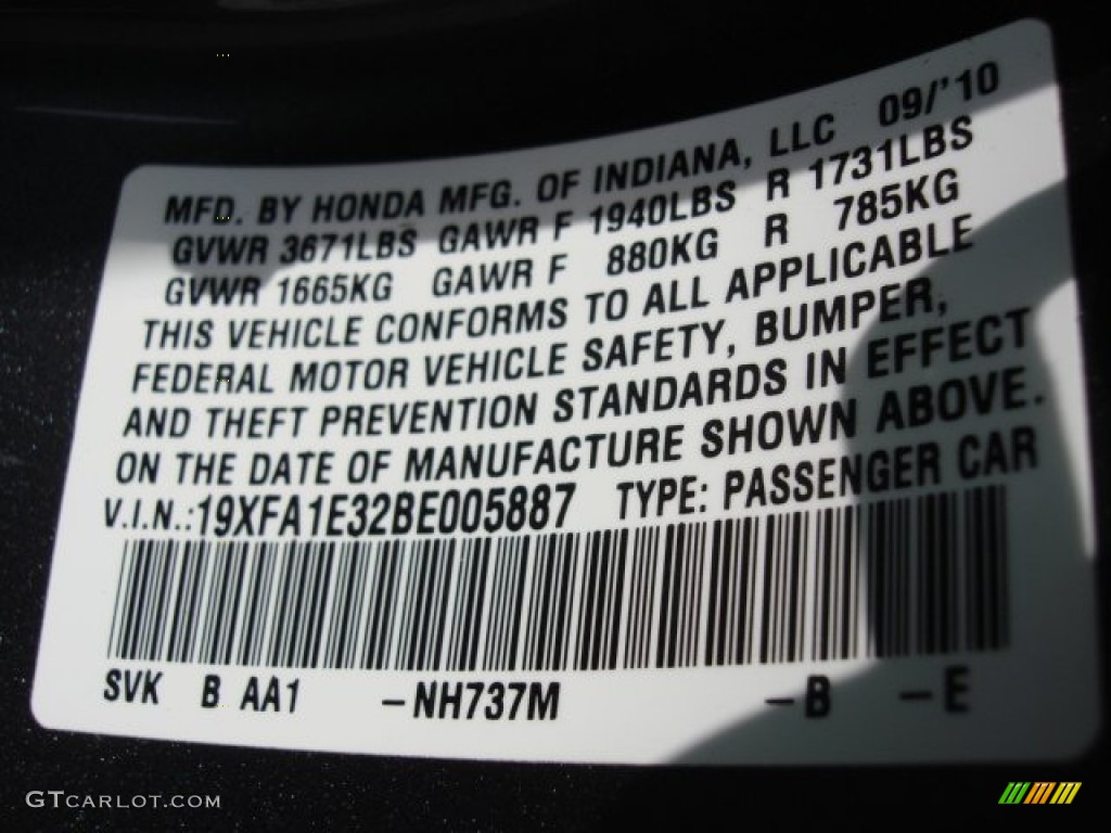 2011 Honda Civic DX-VP Sedan Color Code Photos