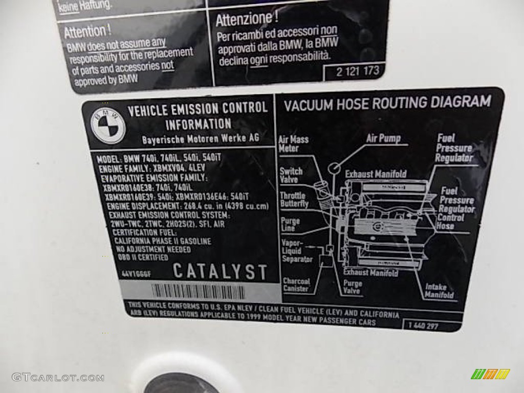 1999 BMW 5 Series 540i Sedan Info Tag Photo #84637454