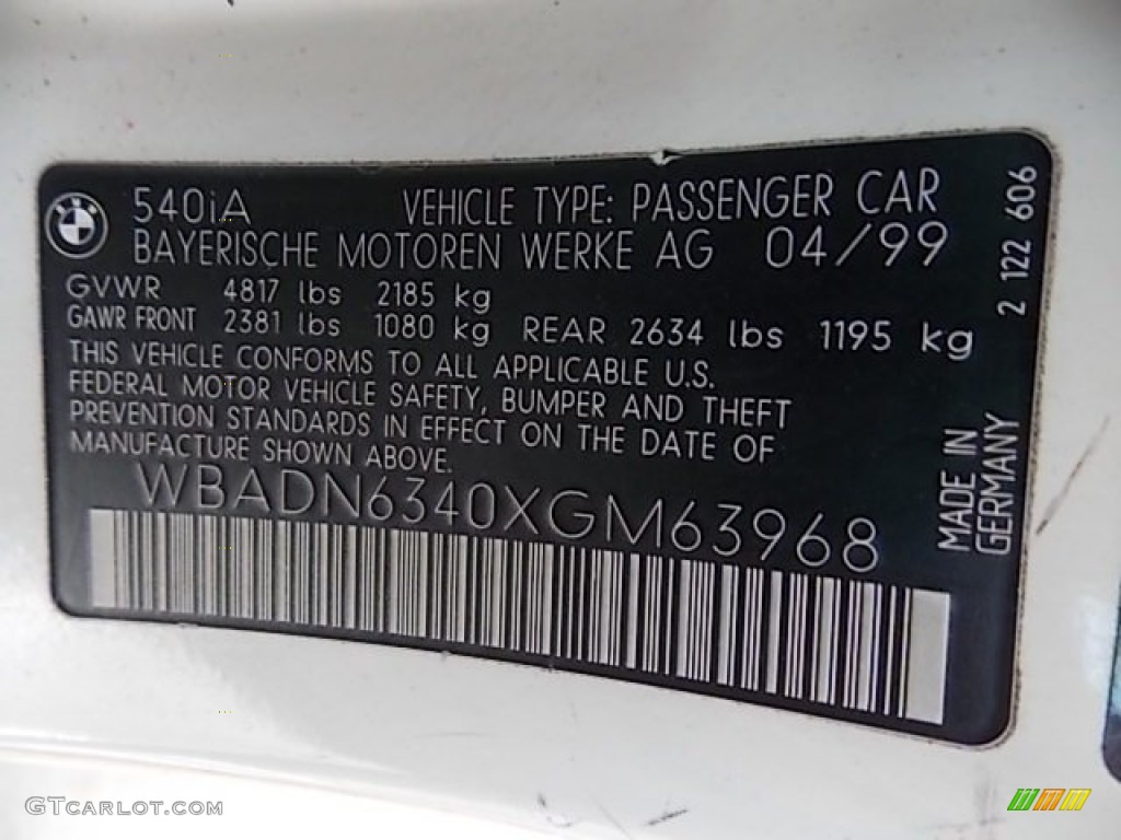 1999 BMW 5 Series 540i Sedan Info Tag Photo #84637487