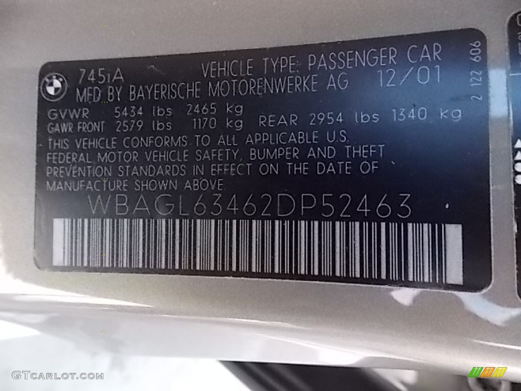 2002 BMW 7 Series 745i Sedan Info Tag Photo #84643535