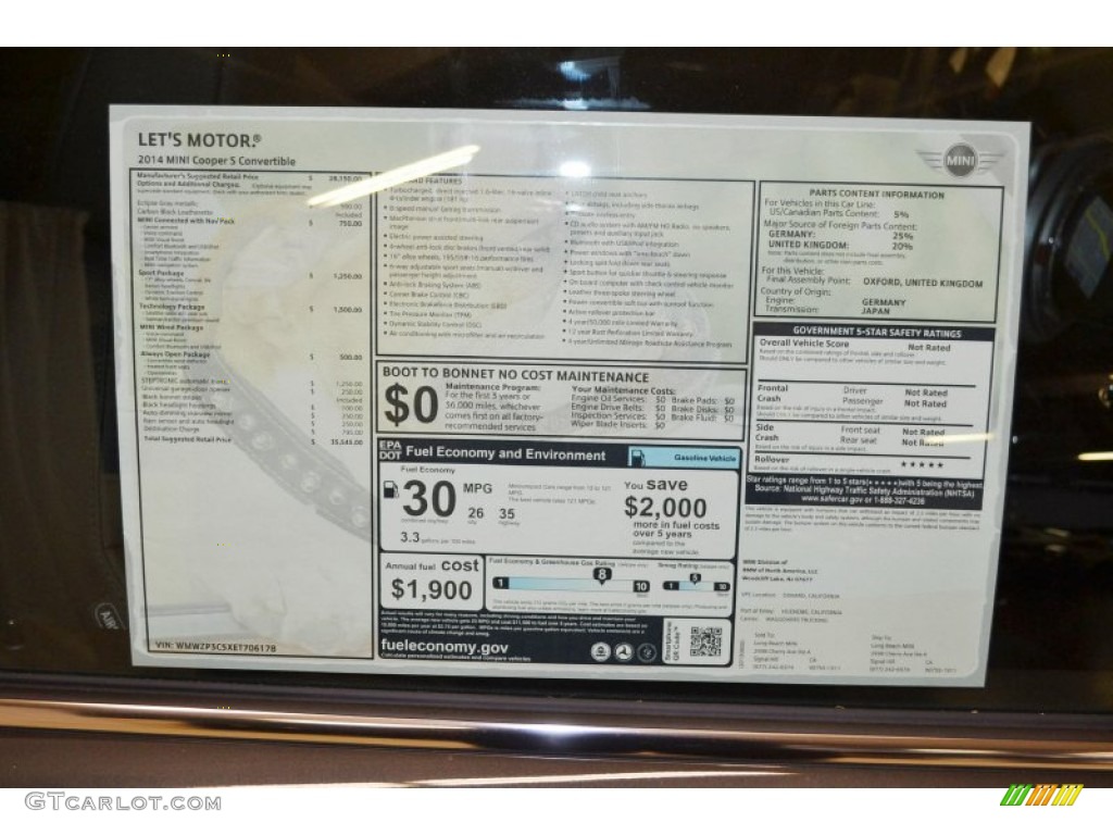 2014 Mini Cooper S Convertible Window Sticker Photos