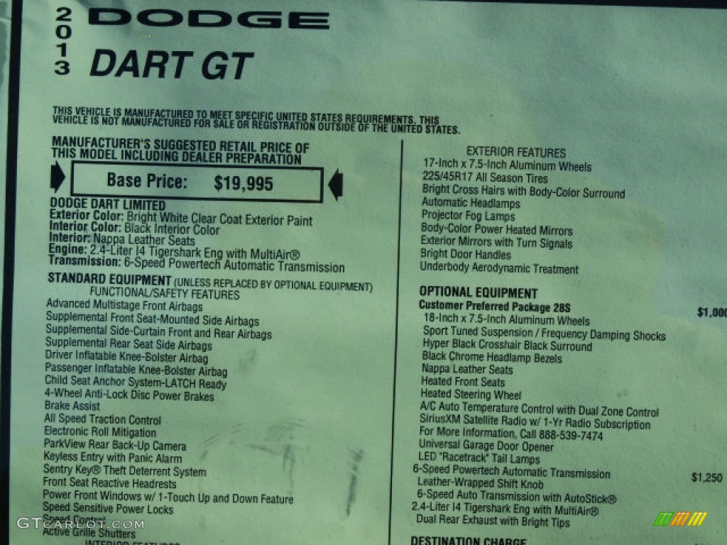2013 Dodge Dart GT Window Sticker Photo #84659441