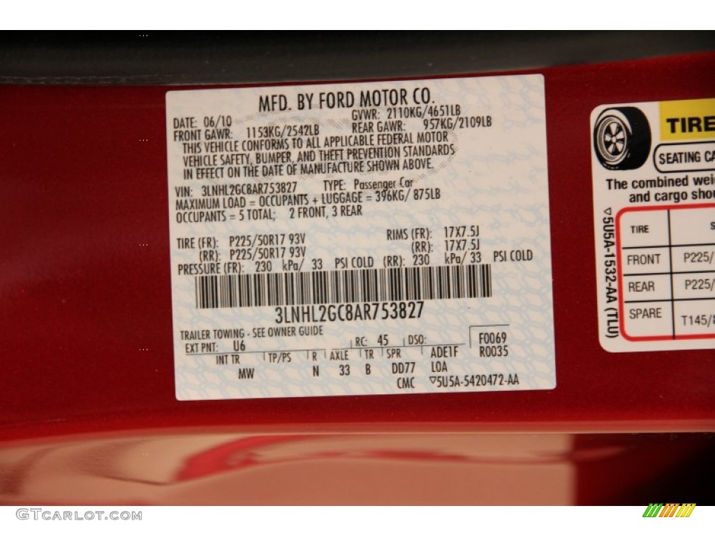 2010 MKZ Color Code U6 for Sangria Red Metallic Photo #84663782