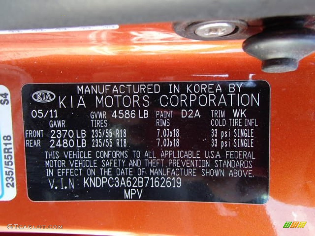 2011 Sportage Color Code D2A for Techno Orange Photo #84671273
